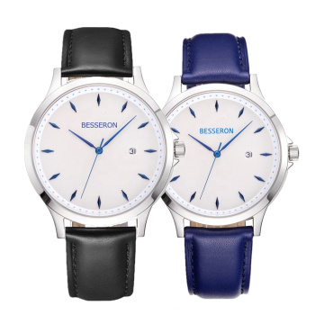 Custom Logo OEM 316L Stainless Steel Luxury Men Watch Japan Date Quartz Watch Men Blue Leather Band